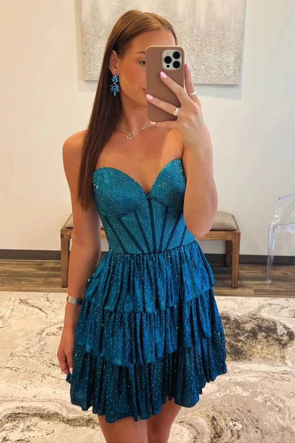 Gorgeous A-Line Silhouette With Sweetheart Neckline And Tiered Beaded Skirt Homecoming Dress AS186