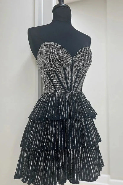 Gorgeous A-Line Silhouette With Sweetheart Neckline And Tiered Beaded Skirt Homecoming Dress AS186