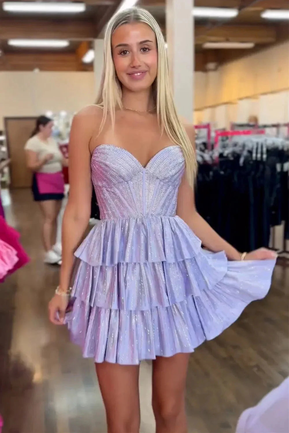 Gorgeous A-Line Silhouette With Sweetheart Neckline And Tiered Beaded Skirt Homecoming Dress AS186