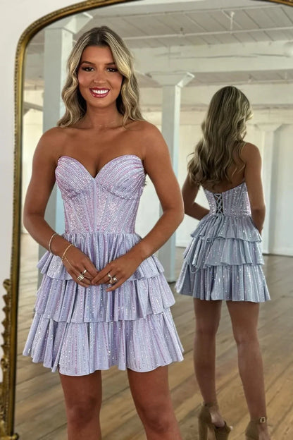 Gorgeous A-Line Silhouette With Sweetheart Neckline And Tiered Beaded Skirt Homecoming Dress AS186