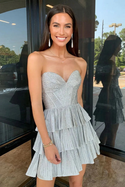 Gorgeous A-Line Silhouette With Sweetheart Neckline And Tiered Beaded Skirt Homecoming Dress AS186