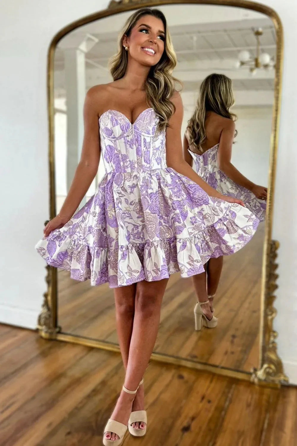 Lovely Sweetheart A-Line Short Dress With Floral Print For Homecoming AS191