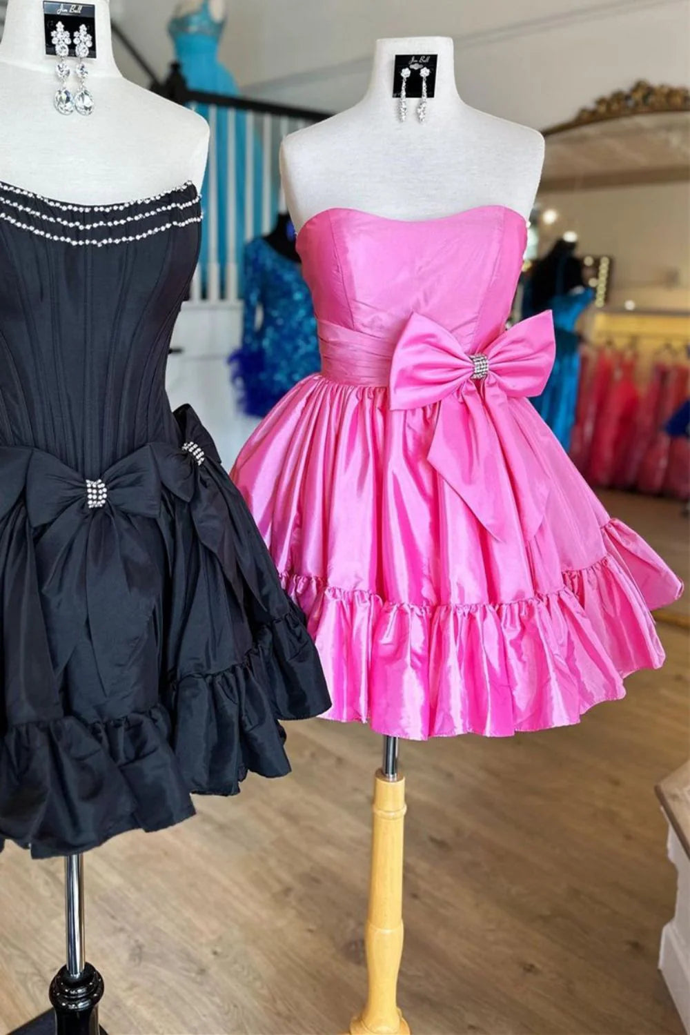 Simple A-Line Strapless Homecoming Dress With Satin Fabric And Bowknot Detail AS195