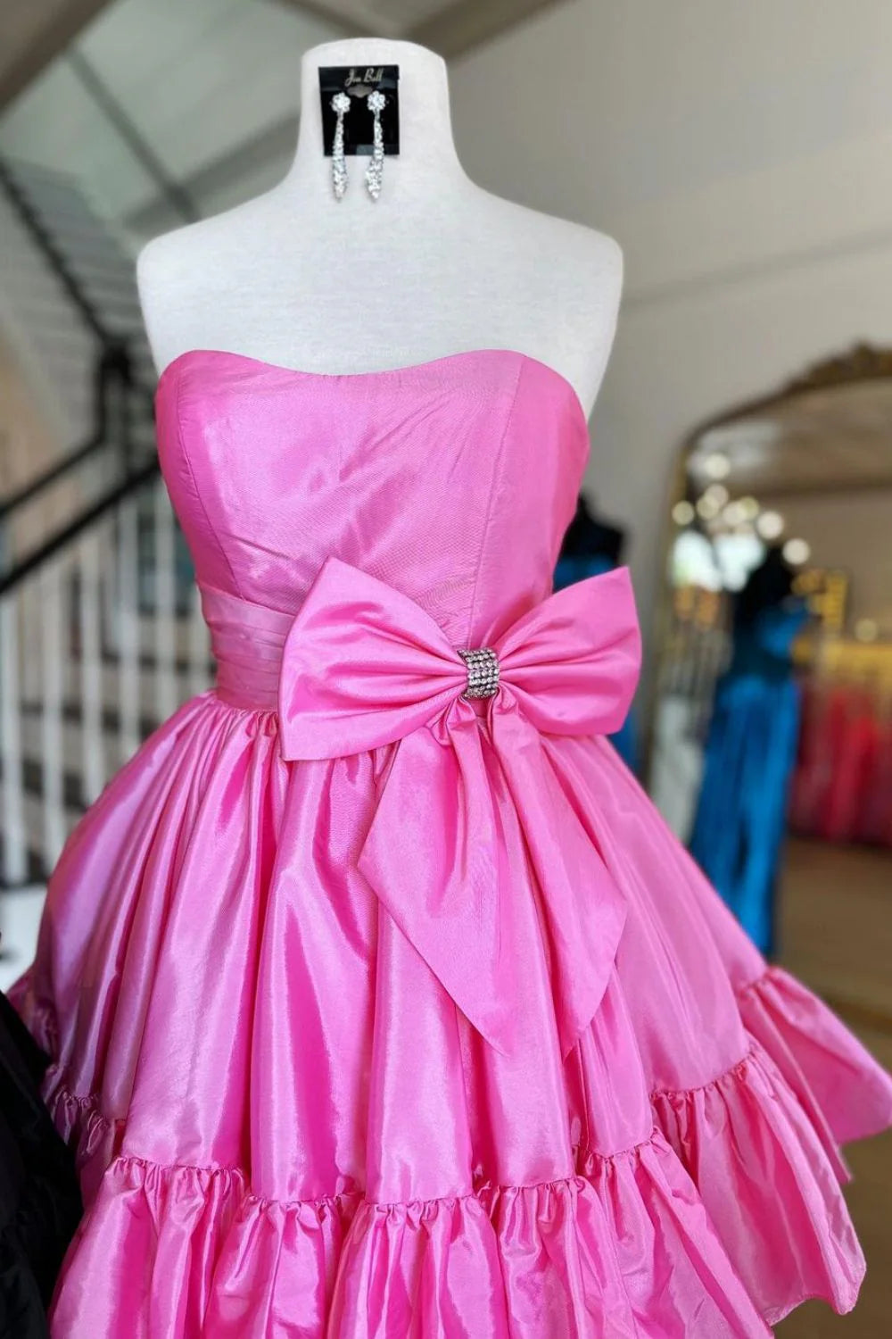 Simple A-Line Strapless Homecoming Dress With Satin Fabric And Bowknot Detail AS195