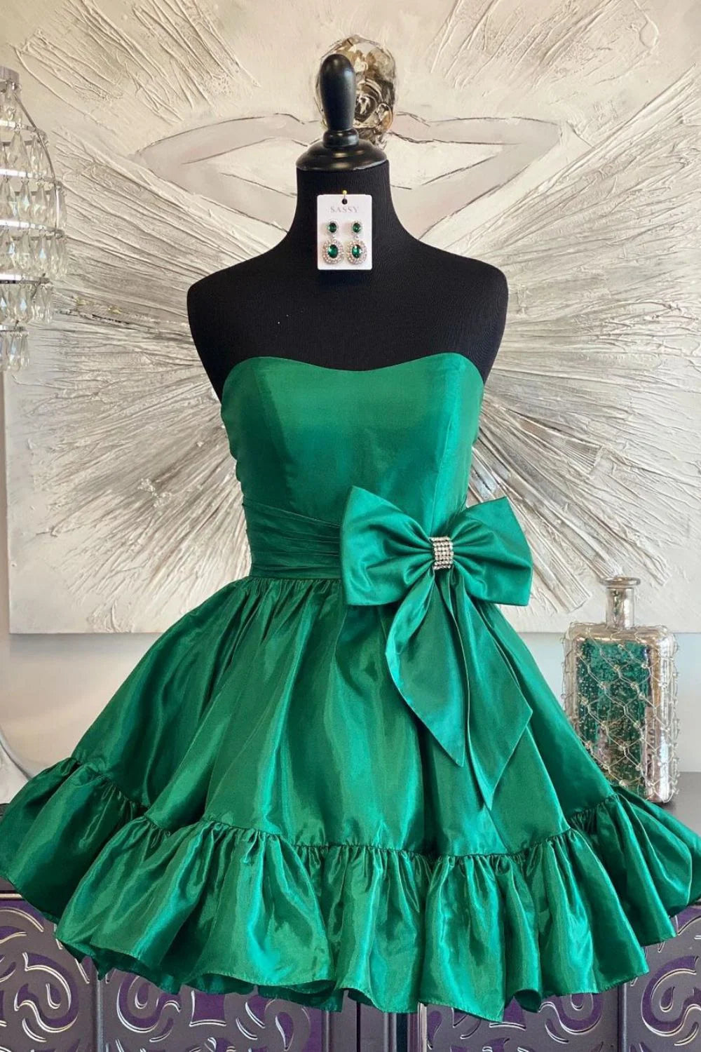 Simple A-Line Strapless Homecoming Dress With Satin Fabric And Bowknot Detail AS195