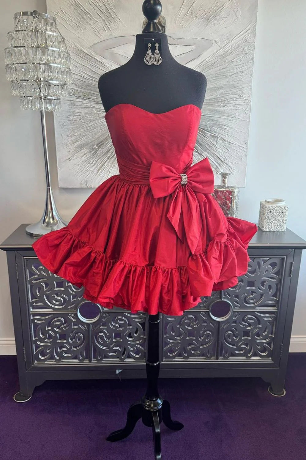 Simple A-Line Strapless Homecoming Dress With Satin Fabric And Bowknot Detail AS195