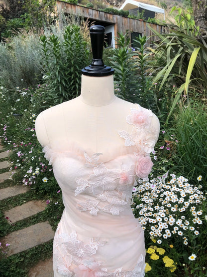 Exquisite Pink One‑Shoulder Lace 3D Floral Appliques Bodycon Short Homecoming Dress AS1950
