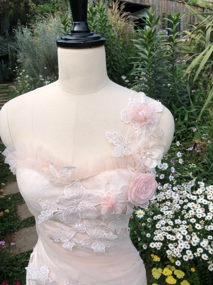 Exquisite Pink One‑Shoulder Lace 3D Floral Appliques Bodycon Short Homecoming Dress AS1950
