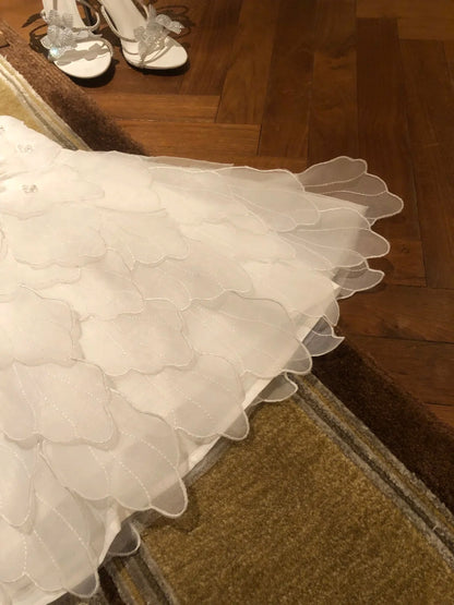 Gorgeous Pink Halter V‑Neck 3D Organza Flower Petal Layered A Line Short Homecoming Dress AS1974