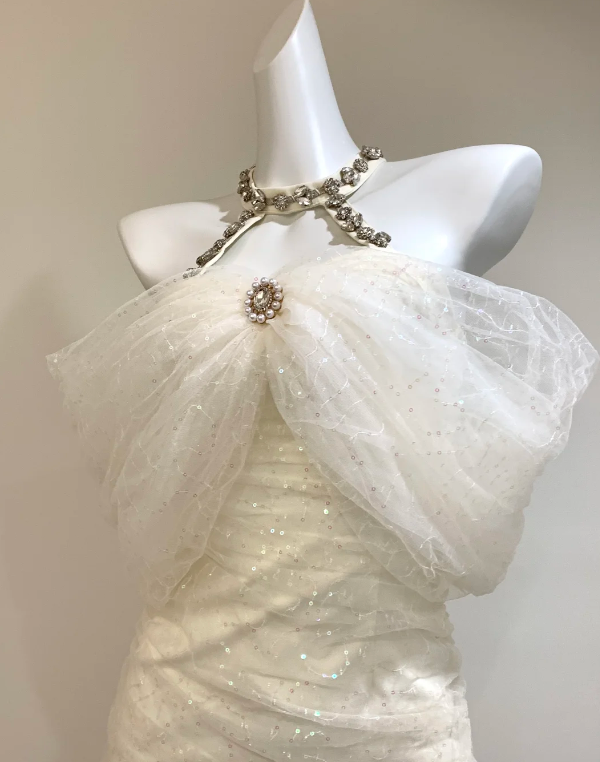 Sparkly White Off The Shoulder Sequin Tulle Bodycon Mini Dress With Rhinestone Neckline Party & Homecoming Dress AS202