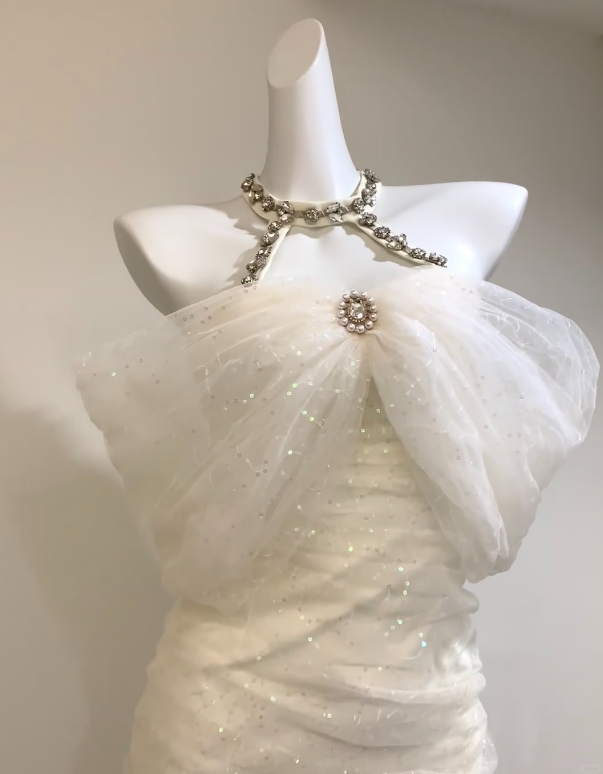 Sparkly White Off The Shoulder Sequin Tulle Bodycon Mini Dress With Rhinestone Neckline Party & Homecoming Dress AS202