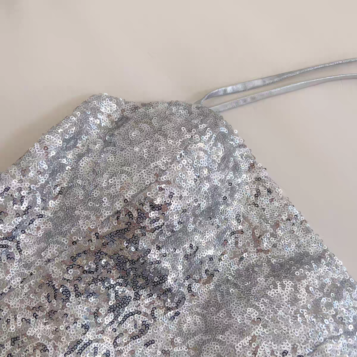 Glitter Silver Sequin Halter Lace-Up Back Mini Dress A-Line Homecoming & Party Dress AS208