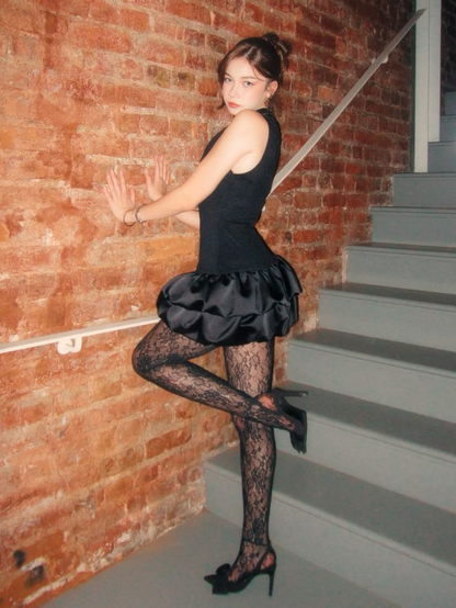 Edgy Black Mock Neck Sleeveless A Line Bubble Short Homecoming Dress AS2101