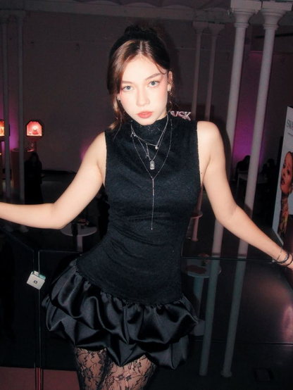 Edgy Black Mock Neck Sleeveless A Line Bubble Short Homecoming Dress AS2101