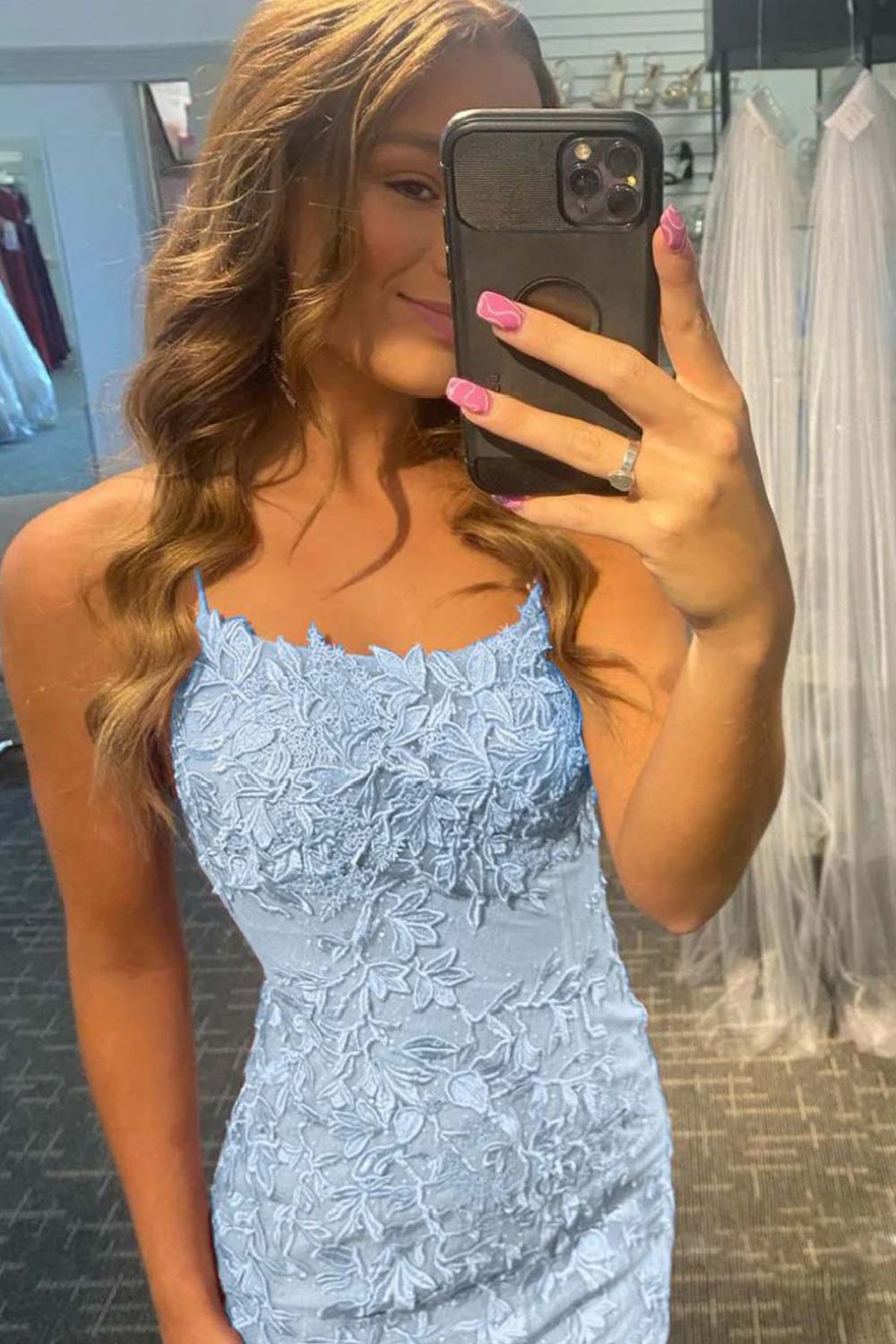 Lace Detail Bodycon Homecoming Dress With Corset-Style Back AS221
