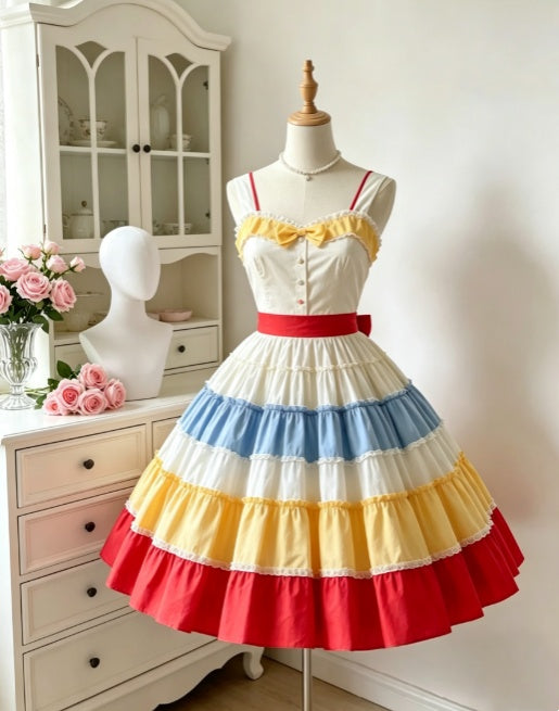 Playful Multicolor Straps Sweetheart Bow A Line Midi Homecoming Dress AS2265