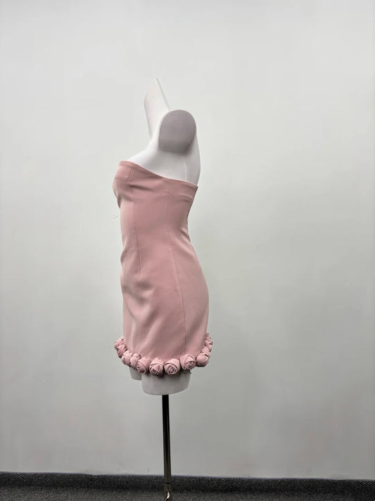 Elegant Dusty Pink Strapless 3D Rose Hem Bodycon Short Homecoming Dress AS2285