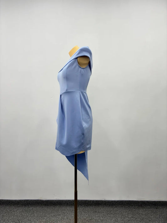 Elegant Blue One Shoulder Asymmetrical Draped Ruffle Sheath Short Homecoming Dress AS2294