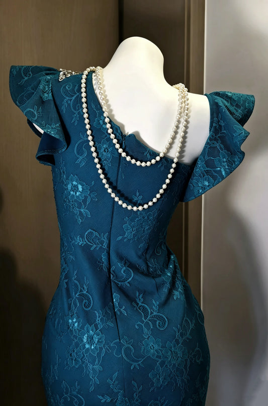 Chic Peacock Ruffled Cap Sleeve Rhinestone Applique Cut‑Out Bodice Side Lace Asymmetrical Bodycon Short Homecoming Dress AS2323