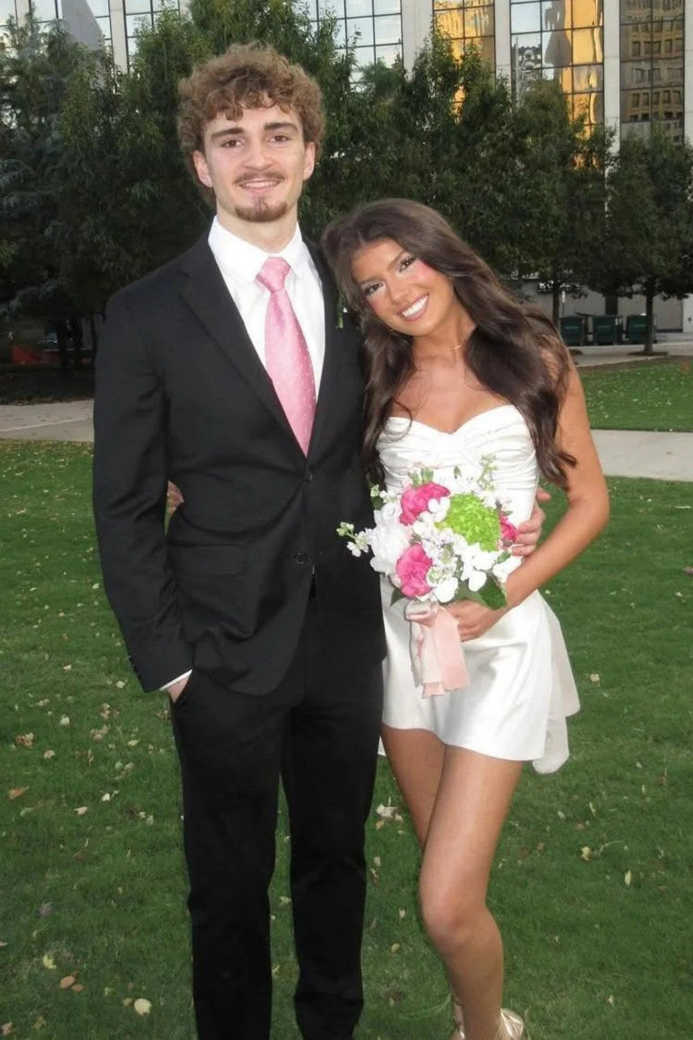 Chic A Line Spaghetti Straps White Short Homecoming Dress With Ruched AS239