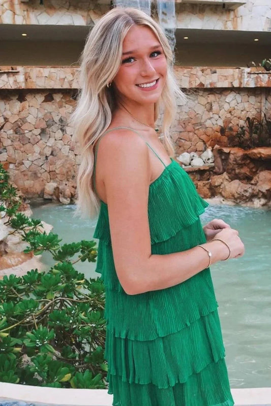 Chic A Line Spaghetti Straps Green Short Homecoming Dress With Ruffles AS241