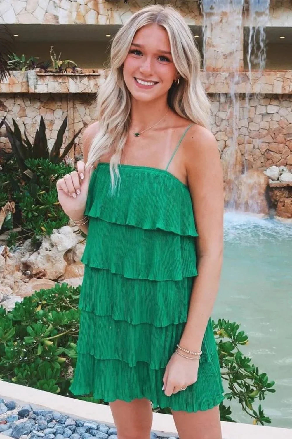 Chic A Line Spaghetti Straps Green Short Homecoming Dress With Ruffles AS241