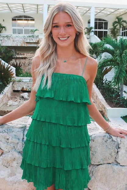 Chic A Line Spaghetti Straps Green Short Homecoming Dress With Ruffles AS241