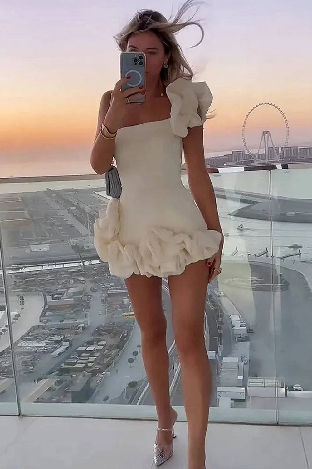 Gorgeous Bodycon One Shoulder White Short Homecoming Dress With 3D Flowers AS242