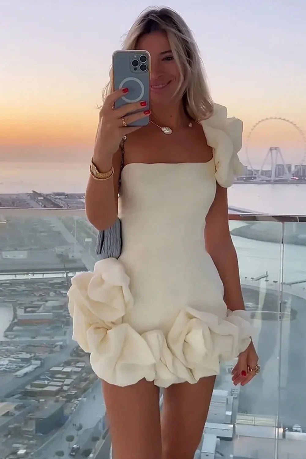 Gorgeous Bodycon One Shoulder White Short Homecoming Dress With 3D Flowers AS242