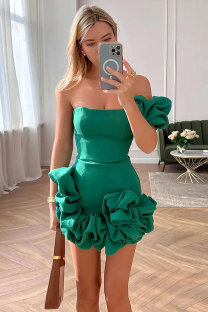 Gorgeous Bodycon One Shoulder White Short Homecoming Dress With 3D Flowers AS242