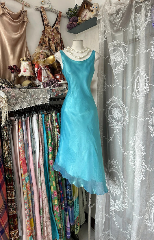 Stunning Turquoise Sleeveless Scoop Neck Flowy Asymmetrical Sheath Midi Homecoming Dress AS2423