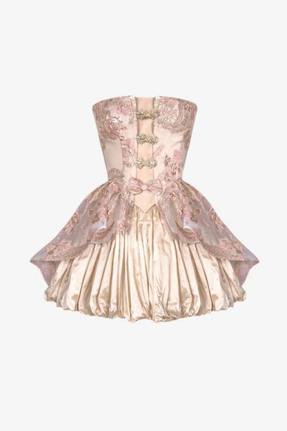 Princess A Line Strapless Pink Short Homecoming Dress With Lace Bowknot AS243