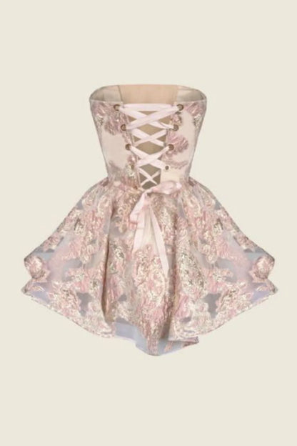 Princess A Line Strapless Pink Short Homecoming Dress With Lace Bowknot AS243