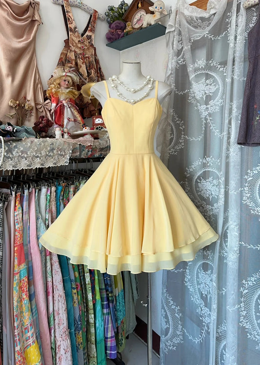 Sunny Yellow Spaghetti Straps Sweetheart Neck Double Layered Chiffon A‑Line Short Homecoming Dress AS2441