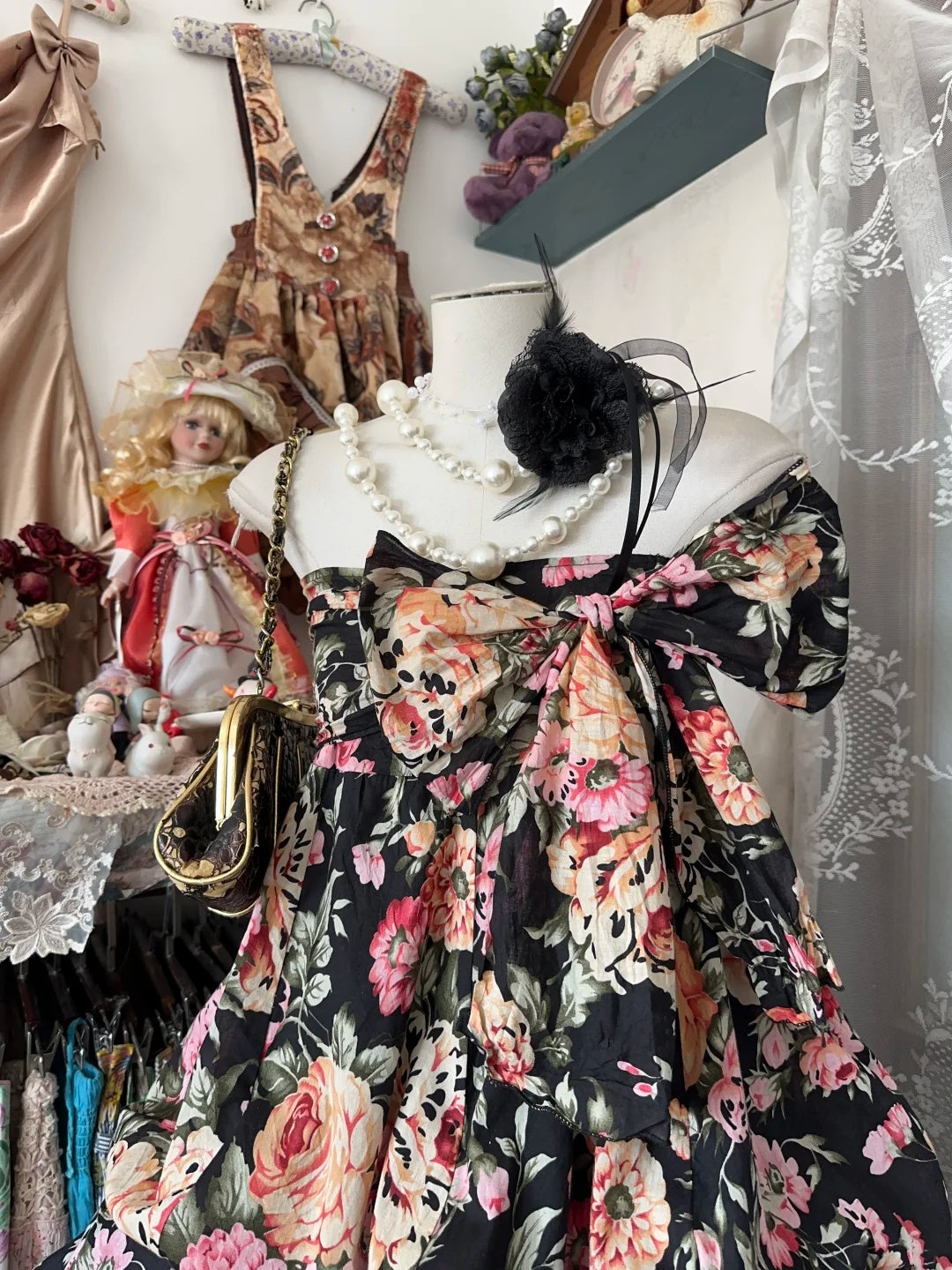 Playful Black Floral Print Strapless Large Front Bow Tiered Ruffled A Line Short Homecoming Dress AS2445