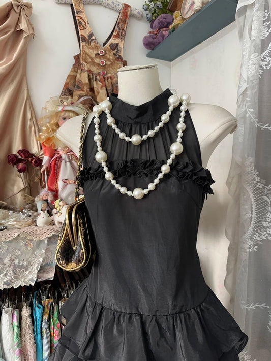 Sleek Black Sleeveless Ruffled High Neck Tiered Ruffle Skirt A‑Line Short Homecoming Dress AS2449
