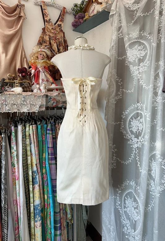Minimalist Ivory Satin Strapless Sheath Short Homecoming Dress AS2460