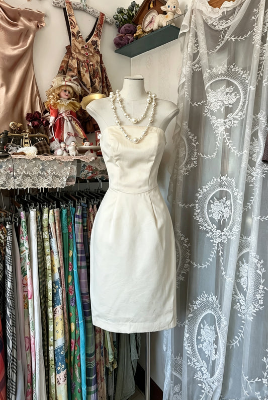 Minimalist Ivory Satin Strapless Sheath Short Homecoming Dress AS2460