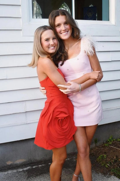 Light Pink Feather Strap Embellished Mini Homecoming Dress AS247