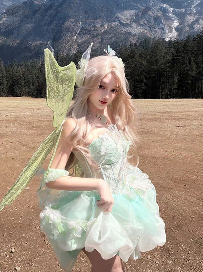 Delicate Mint Strapless Lace Floral Corset Beaded Chain Puffy Tulle A Line Short Homecoming Dress AS2608
