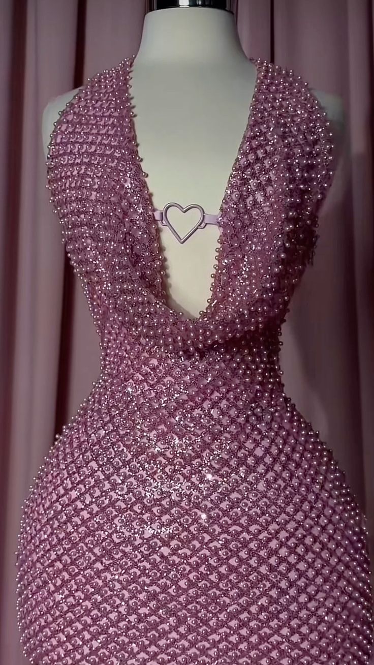 Glam Pink Beaded Halter Deep V-Neck Bodycon Short Homecoming Dress With Heart Detail AS2551