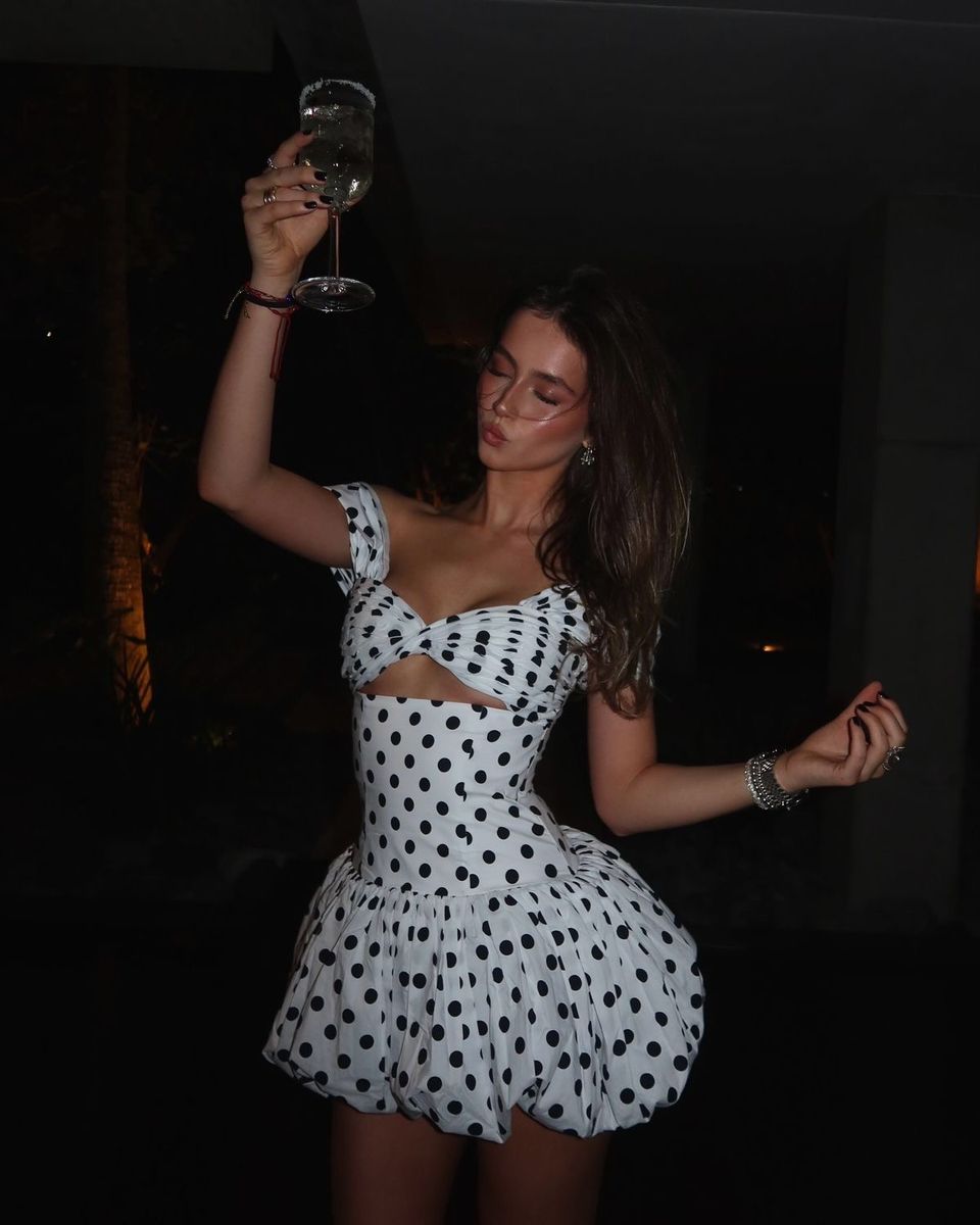 Playful White Black Polka Dot Short Sleeve Sweetheart Twist Cutout Bubble Hem A Line Short Homecoming Dress AS2553