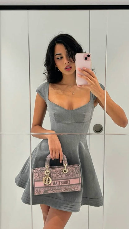 Sleek Grey Sweetheart Neck Cap Sleeve Corset A-Line Short Homecoming Dress AS2562