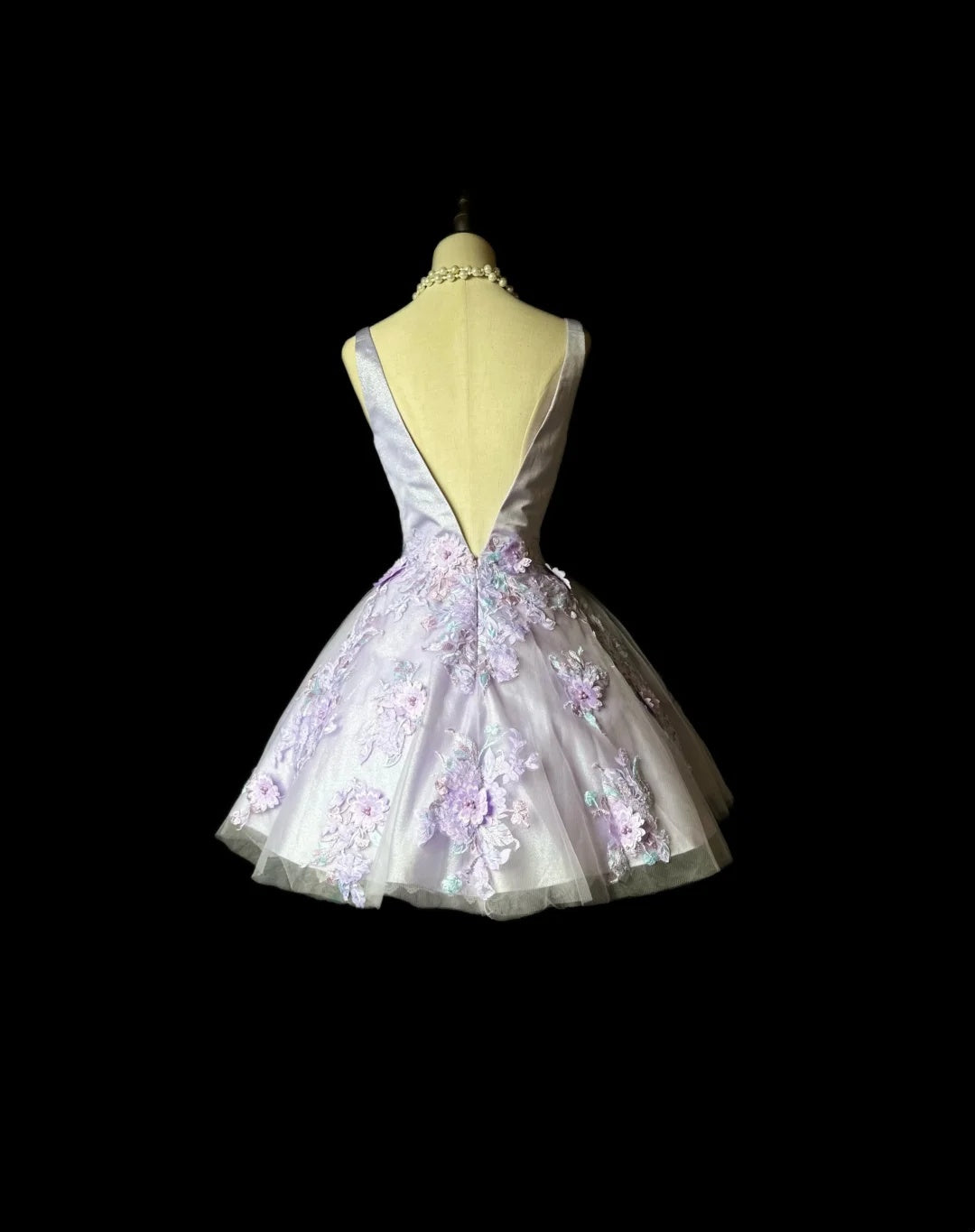 Delicate Lilac Satin V Neck 3D Floral Appliques Puffy Tulle A-Line Short Homecoming Dress AS2586