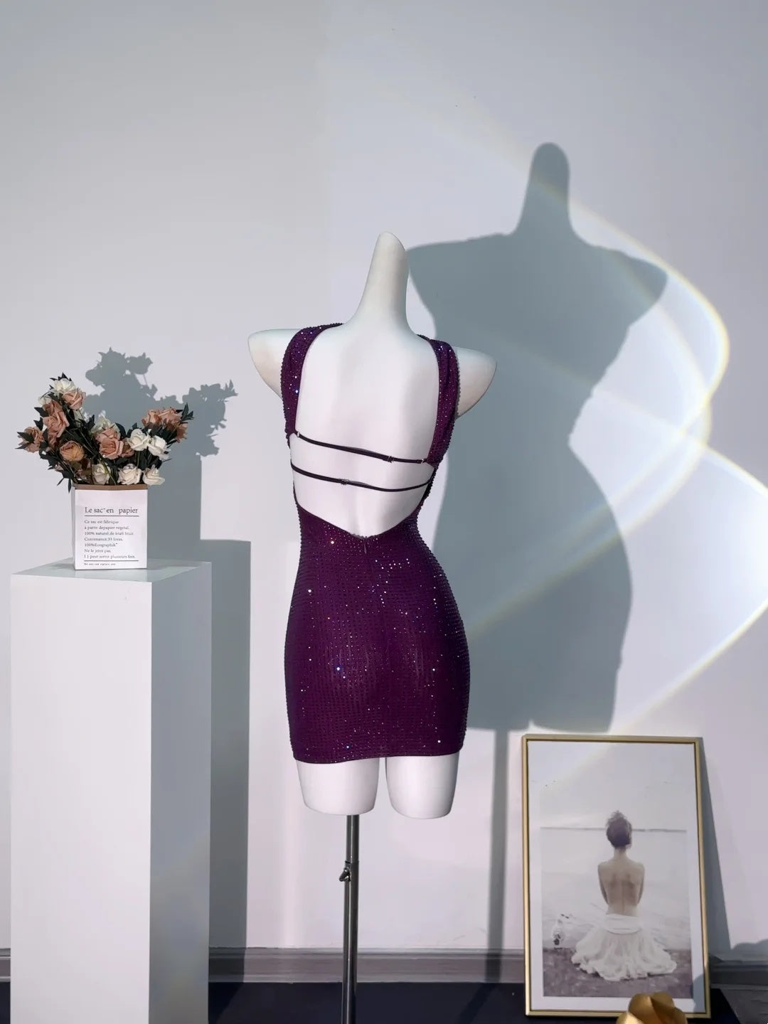 Luxurious Plum Halter Neck Rhinestone Bodycon Homecoming Dress AS2595