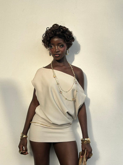 Sleek Ivory One Shoulder Draped Bodycon Short Homecoming Dress AS2614