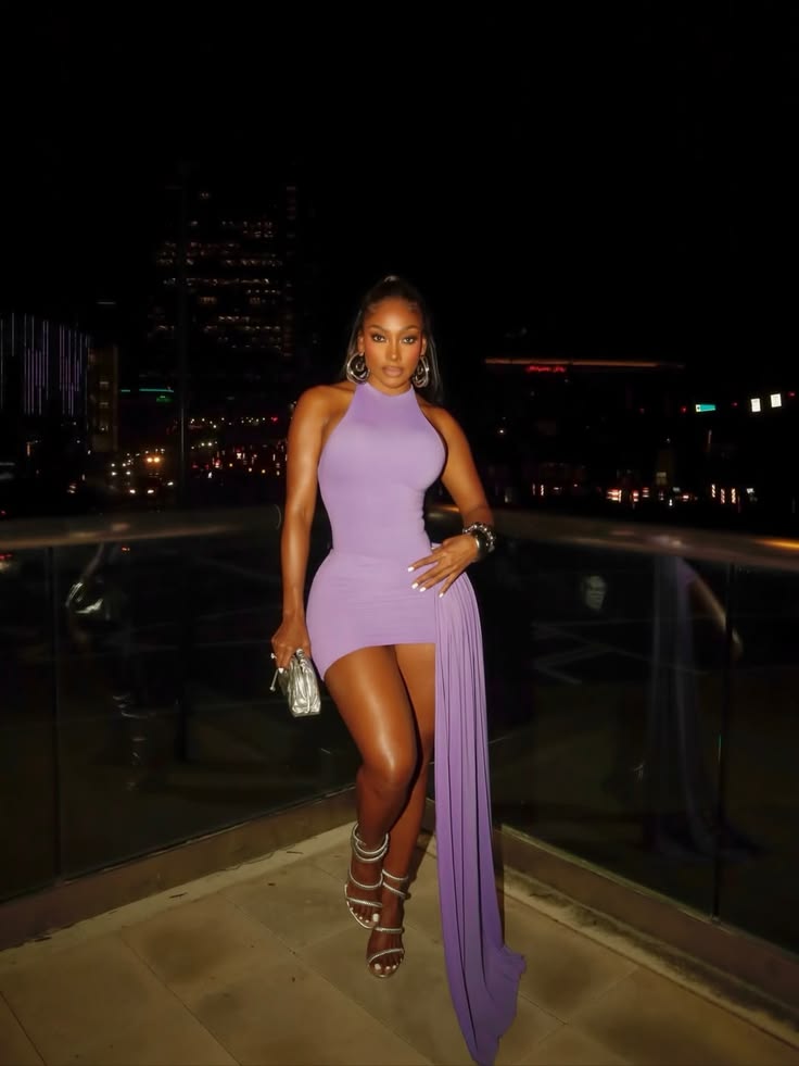 Chic Dusty Violet Halter Sleeveless Ruched Bodycon Short Homecoming Dress With Long Side Drape AS2622
