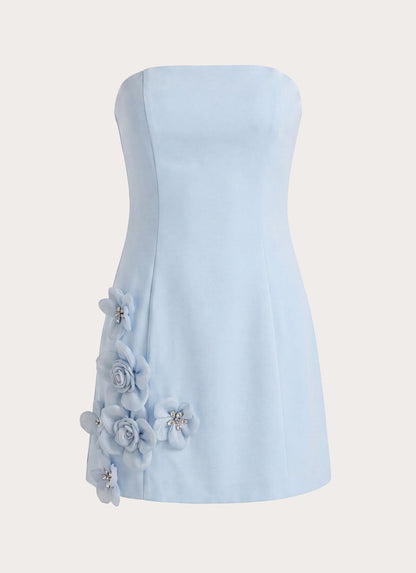 Chic Light Blue Strapless Satin Bodycon Short Homecoming Dress With 3D Floral Appliques AS2643