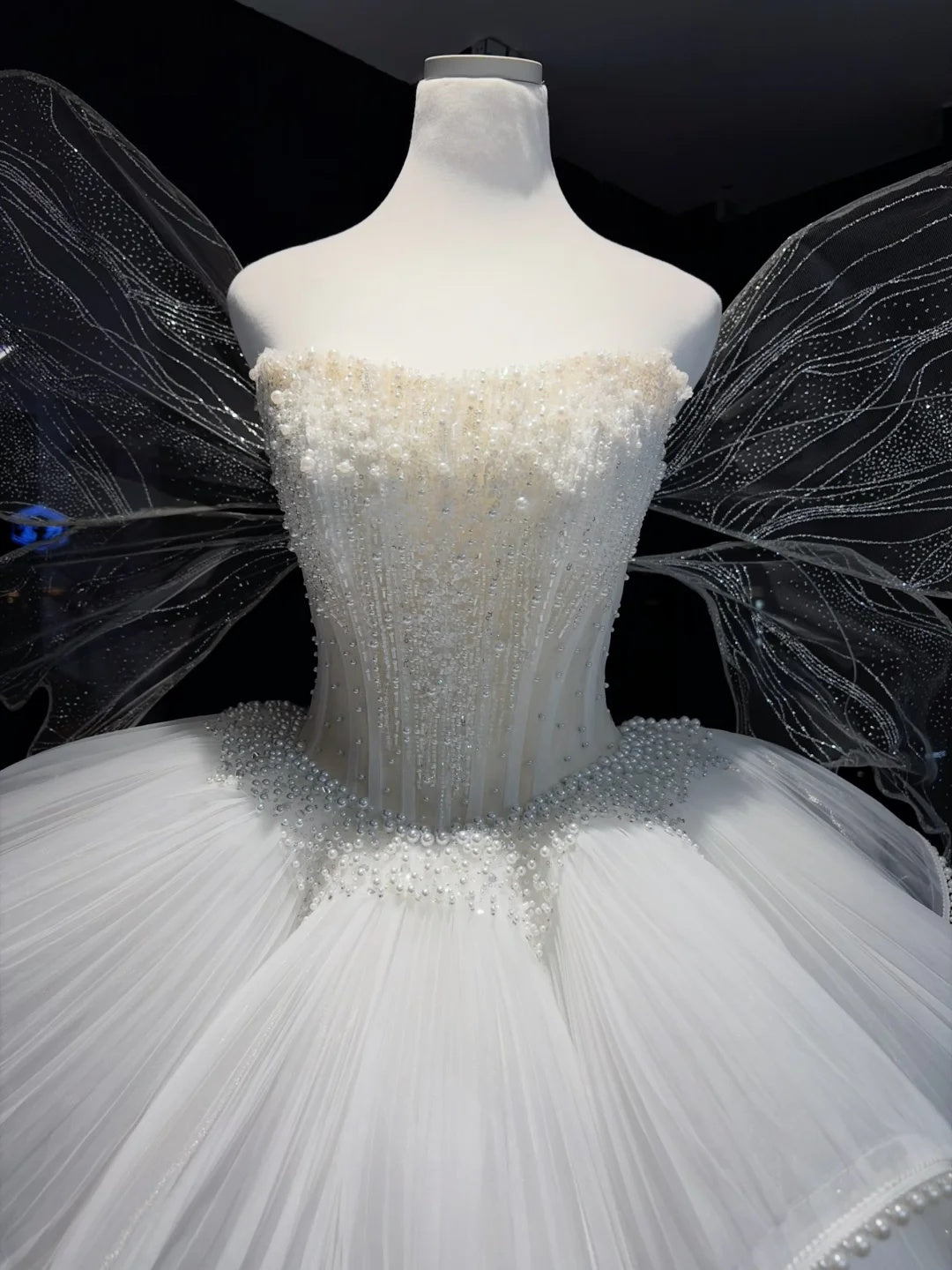 Enchanting White Strapless Pearl Beaded Corset Voluminous Ruffled Tulle Crystal Droplets A Line Short Homecoming Dress AS2649