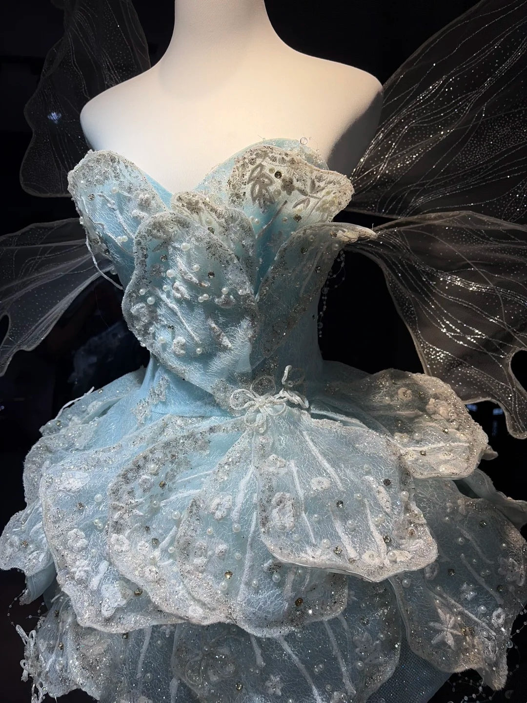 Ethereal Light Blue Strapless Sweetheart 3D Leaf Beaded Tulle A Line Short Homecoming Dress AS2651